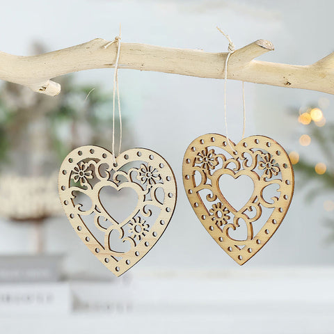 3.1" Wooden Heart Flower Ornaments - Hollow Carved Wedding & Party Decor