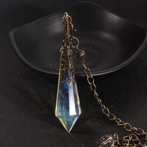 Vintage Bronze Yellow Fused Crystal Pendant Necklace - Artistic Dowsing Pendulum