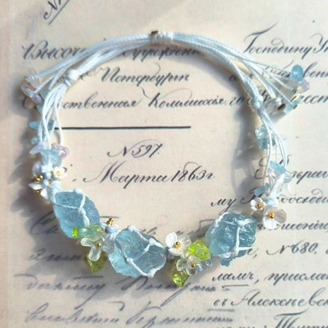 Forget-Me-Not Flower Wreath Crystal Bracelet - Handwoven Gemstone Charm