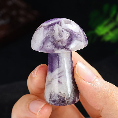 Natural Amethyst Mini Mushroom Sculpture - Semi-Precious Crystal Decor