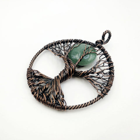 Natural Gemstone Tree of Life Pendant - Obsidian Wire-Wrapped Charm