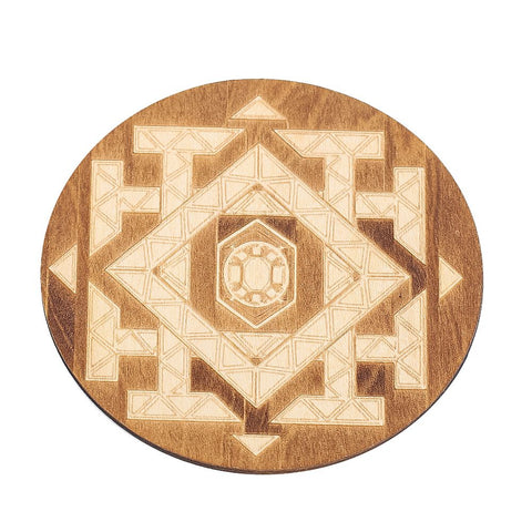 Laser Engraved Wooden Coaster - Geometric Cross Crystal Base