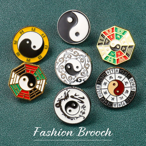 Yin Yang Tai Chi Ba Gua Brooch - Taoist Metal Pin