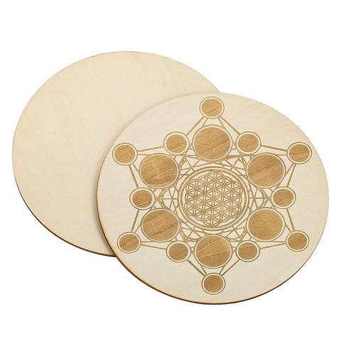 Flower of Life Energy Engraved Wooden Coaster - Metaphysical Round Wood Art Decor