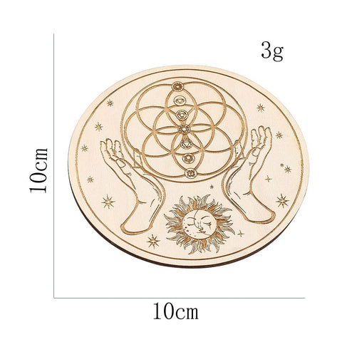 Wooden Sunflower and Flower of Life Crystal Grid - Geometric Engraved Base