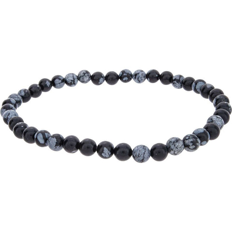4 mm Elastic Bracelet Round Beads - Snowflake Obsidian