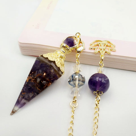 Gold-Plated Hexagonal Resin Pendulum with Natural Crystal Chips