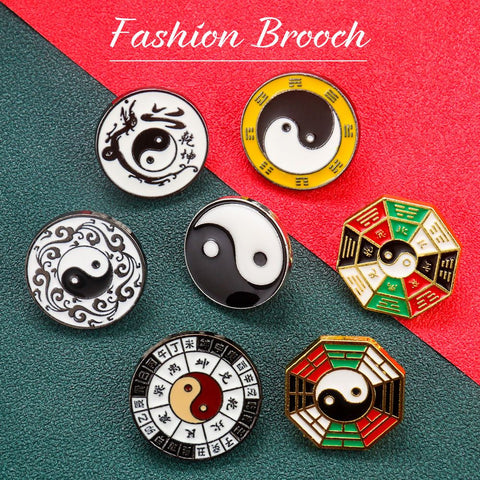Yin Yang Tai Chi Ba Gua Brooch - Taoist Metal Pin