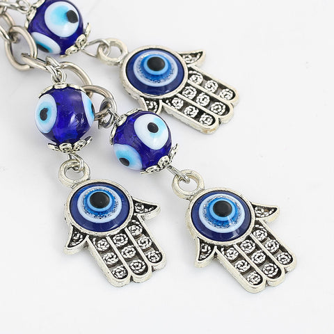Blue Evil Eye and Fatima Hand Keychain - Zinc Alloy Turkish Luck Pendant