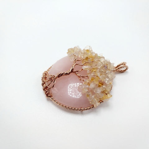 Natural Crystal Gemstone Tree of Life Pendant - Wire-Wrapped Raw Stone