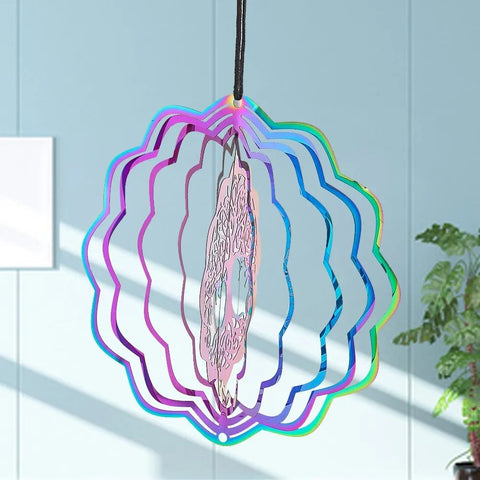 Gradient Color 3D Rotating Tree of Life Wind Spinner - Garden Decor and Bird Deterrent