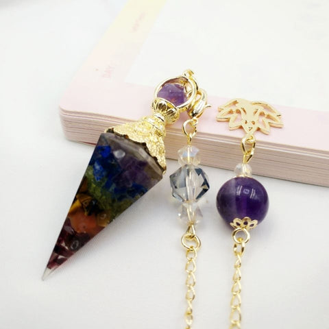 Gold-Plated Hexagonal Resin Pendulum with Natural Crystal Chips