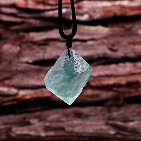 Natural Green and Blue Fluorite Crystal Pendant - Raw Stone Necklace