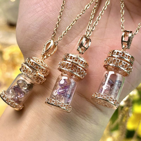 Natural Amethyst Super Seven Crystal Wish Bottle Necklace