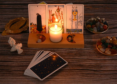 Natural Wood Tarot Card Stand - Classic Waite Tarot Deck Display
