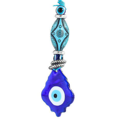 Polished Maple Leaf Blue Evil Eye Tassel Keychain - Charm and Luck Accessory
