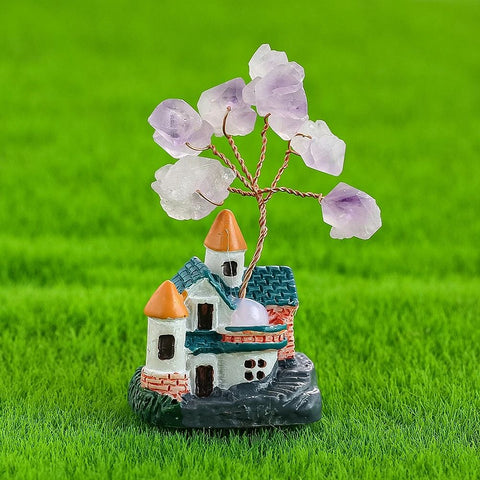 Miniature Enchanted Castle with Amethyst Quartz Energy Tree