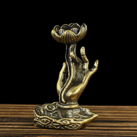 Mini Pure Brass Lotus Buddha Hand Incense Holder - Zen Home Decor