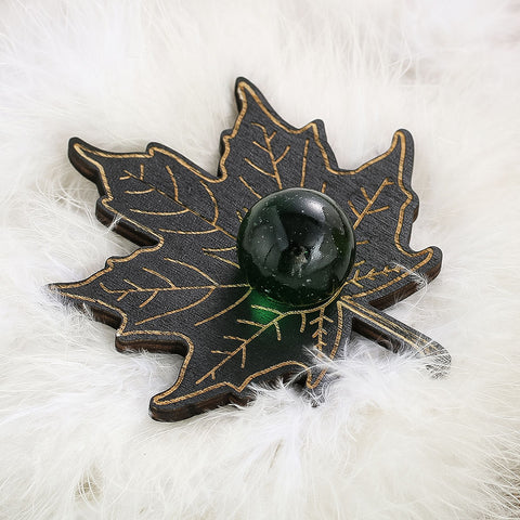 Natural Maple Leaf Electroplated Crystal Ball Stand - Wooden Energy Base