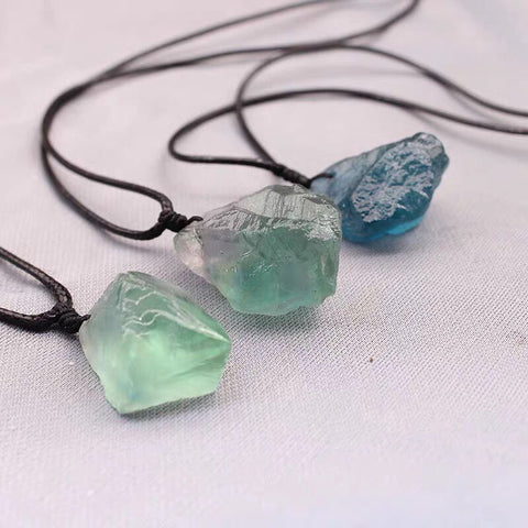 Natural Green and Blue Fluorite Crystal Pendant - Raw Stone Necklace