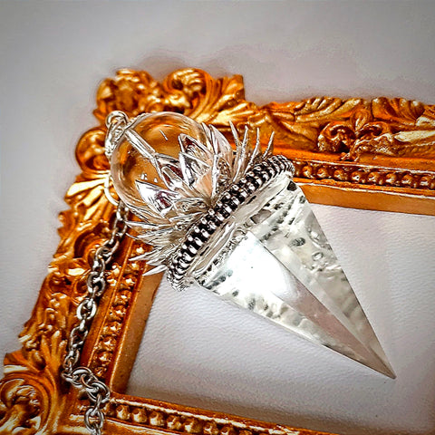 "Dopamine" High-Quality Carved Natural White Crystal Brass Pendulum - Original Tibetan Design