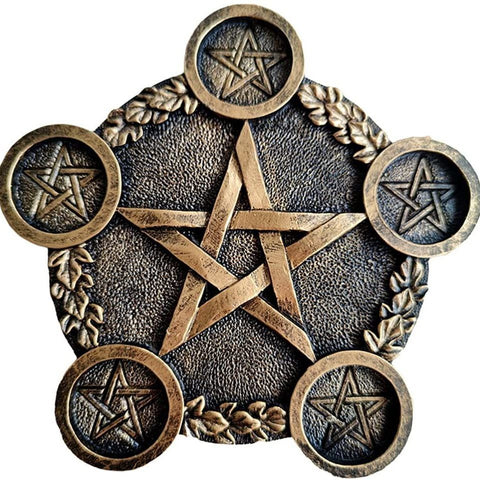 Portacandele in resina pentagramma nero e oro - Elegante decorazione per la casa