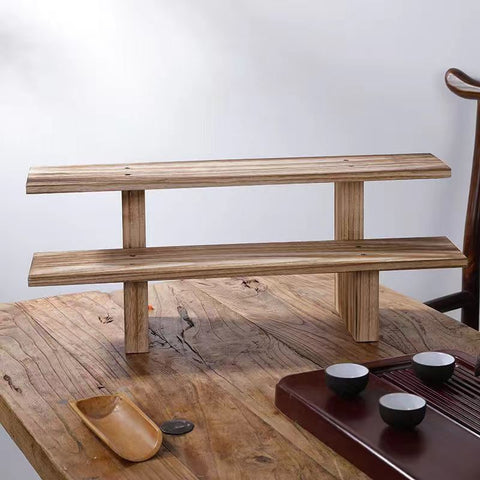 Solid Paulownia Wood Display Stand - Traditional Chinese Style Tea Set and Zisha Teapot Holder