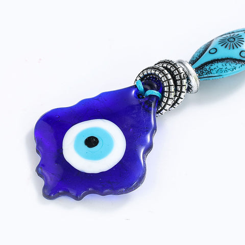 Polished Maple Leaf Blue Evil Eye Tassel Keychain - Charm and Luck Accessory