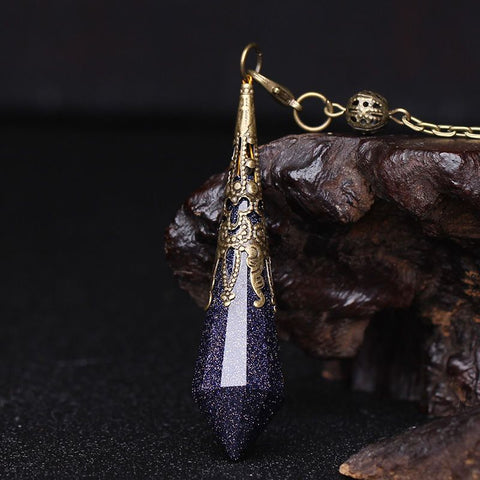 Natural Crystal Pendulum Necklace Set - Moonstone, Obsidian, and Sandstone