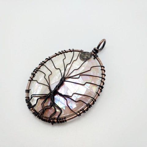 Abalone Shell and Antique Copper Tree of Life Pendant - Handcrafted