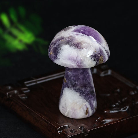 Natural Amethyst Mini Mushroom Sculpture - Semi-Precious Crystal Decor