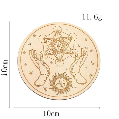 Round Crystal Energy Metatron Wooden Plate - Seven-Star Array Base