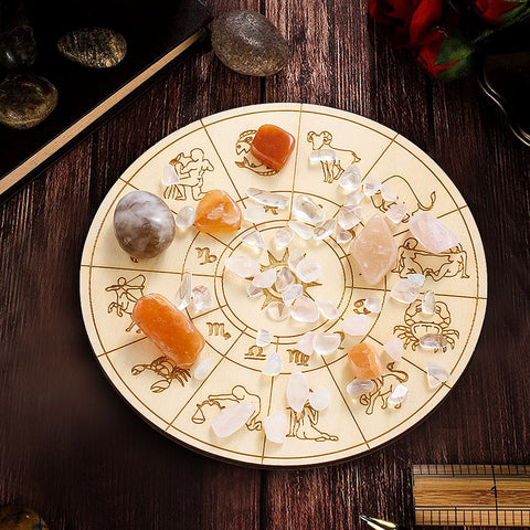 Wooden Zodiac Crystal Base Display Plate - Yoga Art Coaster and Home Decor