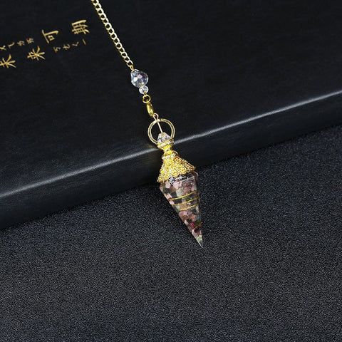 Vintage Hexagonal Resin and Crystal Point Pendant - Natural Gemstone Pendulum Necklace