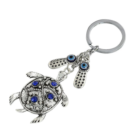Bohemian Turkish Blue Evil Eye Turtle Keychain