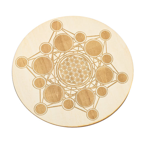Flower of Life Energy Engraved Wooden Coaster - Metaphysical Round Wood Art Decor