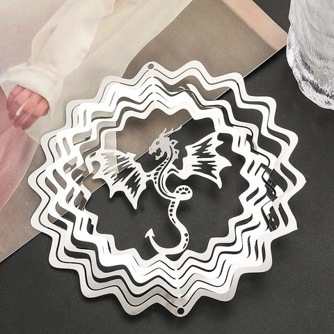 3D Rotating Twin Dragons Wind Spinner - Stainless Steel Garden Decor and Bird Deterrent