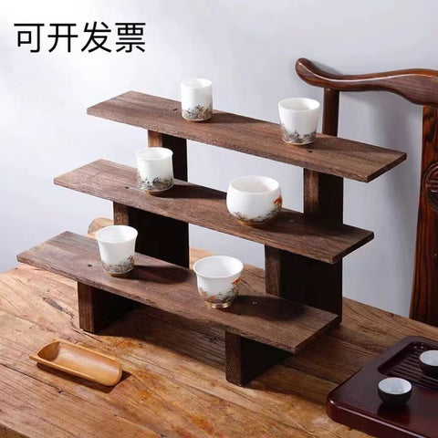 Solid Paulownia Wood Display Stand - Traditional Chinese Style Tea Set and Zisha Teapot Holder