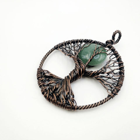 Natural Gemstone Tree of Life Pendant - Obsidian Wire-Wrapped Charm