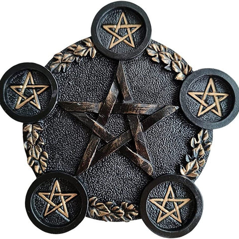 Portacandele in resina pentagramma nero e oro - Elegante decorazione per la casa