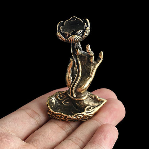 Mini Pure Brass Lotus Buddha Hand Incense Holder - Zen Home Decor