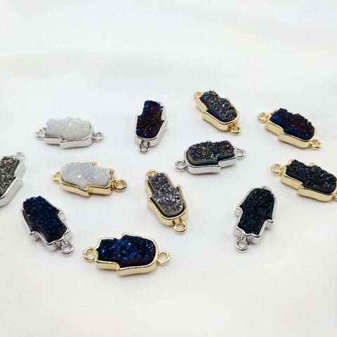 Connettore a doppio foro a grappolo di cristalli naturali - Accessorio di moda per orecchini, collane e braccialetti