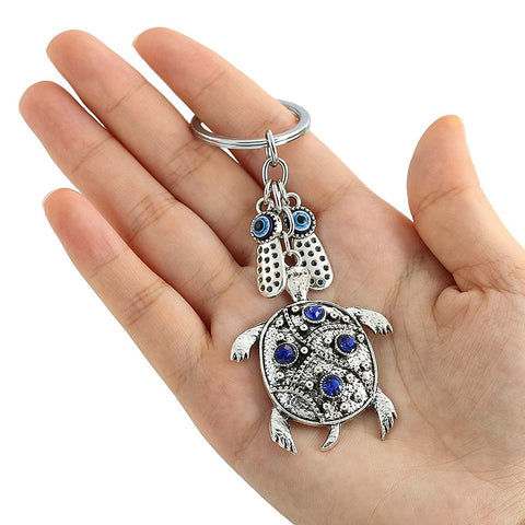 Bohemian Turkish Blue Evil Eye Turtle Keychain