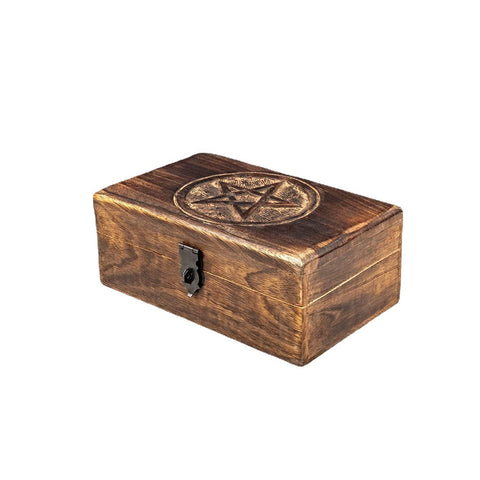 木质首饰盒 水晶收纳盒Wicca五芒星原木 scatole di legno手工雕刻