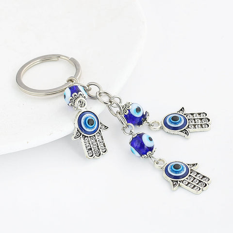 Blue Evil Eye and Fatima Hand Keychain - Zinc Alloy Turkish Luck Pendant