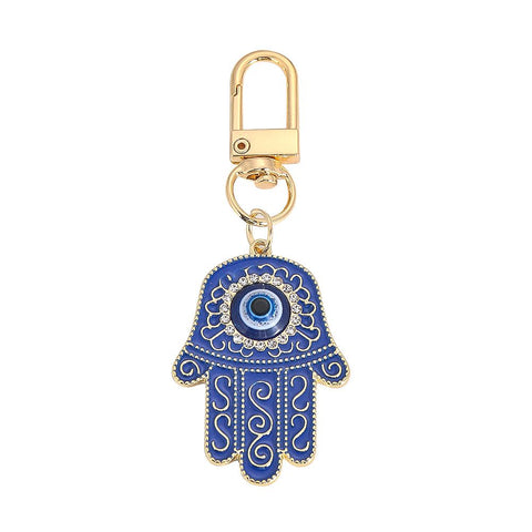 Blue Evil Eye Hand Keychain - Protective Metal Keyring Accessory