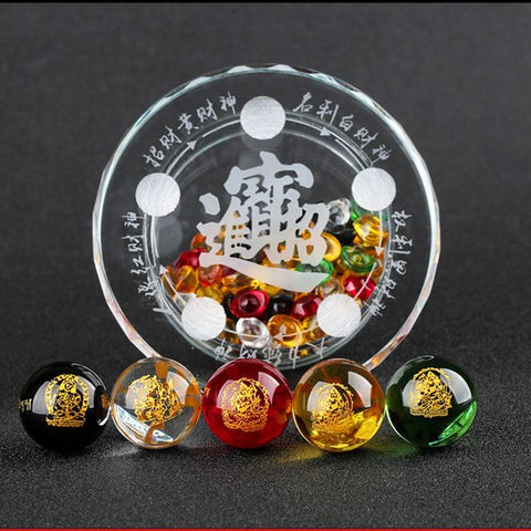 Five-Way Wealth God Crystal Ball Ornament - Feng Shui Prosperity Decor