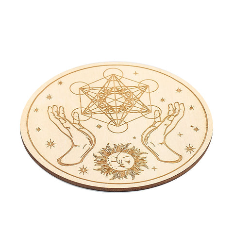 Round Crystal Energy Metatron Wooden Plate - Seven-Star Array Base