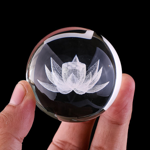3D Laser Engraved Lotus Crystal Ball Lamp - Elegant Home Decor