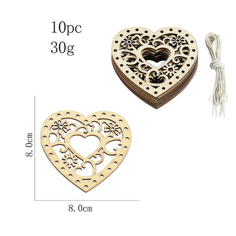 3.1" Wooden Heart Flower Ornaments - Hollow Carved Wedding & Party Decor